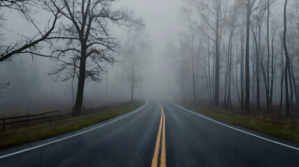 road through the fog, ai generated