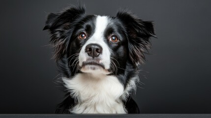 Fototapeta premium Attentive Border Collie portrait, studio shot, dark background, pet website use