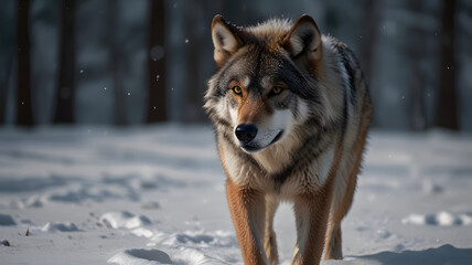 Fototapeta premium gray wolf in snow, ai generated