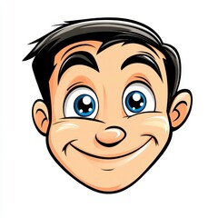 Joyful Cartoon Face of a Young Boy with Bright Blue Eyes and Smile