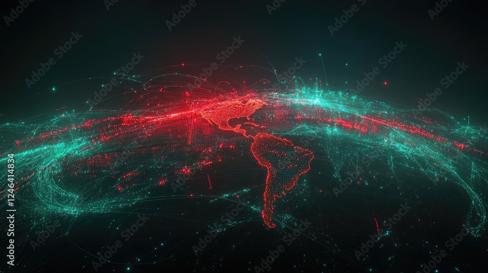 Poster abstract d visualization of global networking with digital connections.