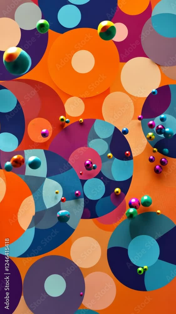 Poster a colorful background with many different colored balls. some of the balls are blue, some are orange