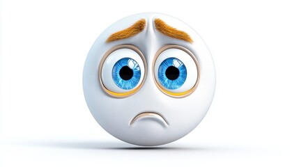Sad Cartoon Character with Huge Blue Eyes and Frowning Expression