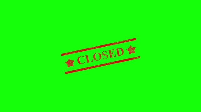 Closed stamp on green screen, closed rubber stamp animation, closed icon 4k animation