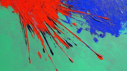 Colorful Abstract Paint Splashes on Canvas with Blue and Red