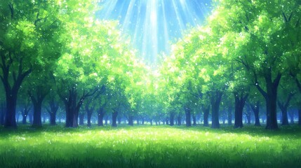 Fototapeta premium Sunlit Green Forest Pathway Peaceful Nature Scene