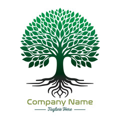 Naklejka premium Beautiful green tree silhouette and vector design, minimalist business logo for tree icon on white background.
