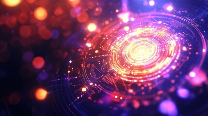 Abstract blockchain technology background with digital token symbols.