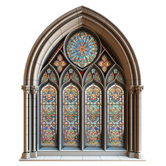 Obraz premium stained glass window in church isolated on transparent background Remove png, Clipping Path, pen tool