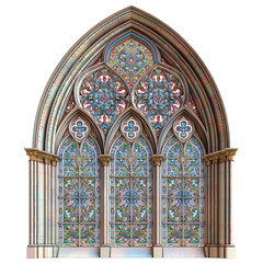 Fototapeta premium stained glass window in church isolated on transparent background Remove png, Clipping Path, pen tool