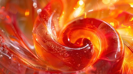 Abstract swirling patterns of vibrant orange and red hues with bubbles, creating a dynamic visual effect