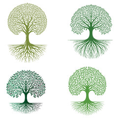 Beautiful green tree silhouette and vector design, minimalist business logo for tree icon on white background.