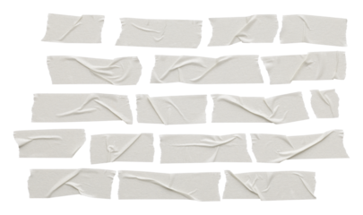 set of various pieces of masking tape isolated with clipping path on a white background.