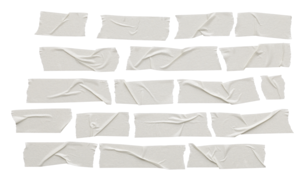 set of various pieces of masking tape isolated with clipping path on a white background.