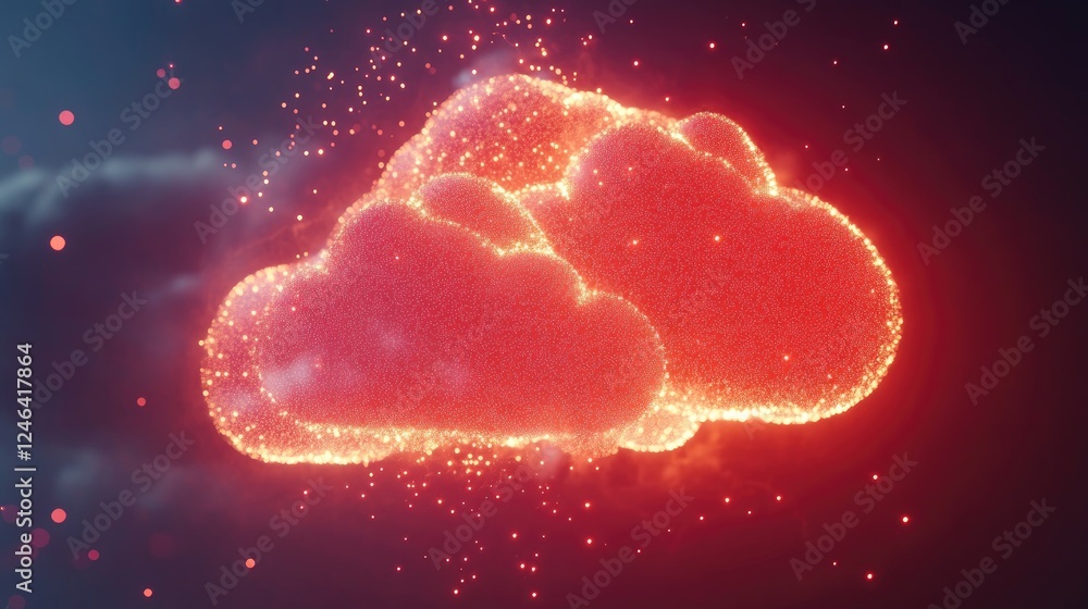 Poster abstract concept of cloud computing with interconnected glowing nodes.