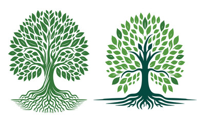 Beautiful green tree silhouette and vector design, minimalist business logo for tree icon on white background.