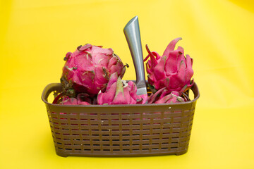 Pitaya fruit or red dragon fruit is red in color
