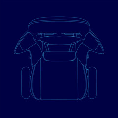 A blue game armchair outline. The chair is designed to be ergonomic and comfortable for long periods of sitting. Top view