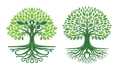 Fototapeta premium Beautiful green tree silhouette and vector design, minimalist business logo for tree icon on white background.