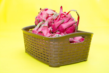 Pitaya fruit or red dragon fruit is red in color