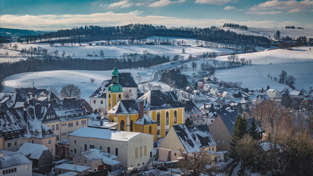 Stadt Wolkenstein im Erzgebirge im Winter