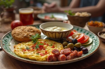 close-up shot of a traditional Indian breakfast, beautifully arranged on a stainless-steel plate.