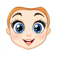 Obraz premium Cute smiling cartoon face with big blue eyes and orange hair