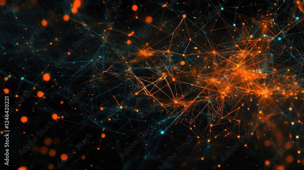 Poster abstract representation of cloud computing with floating digital connections.