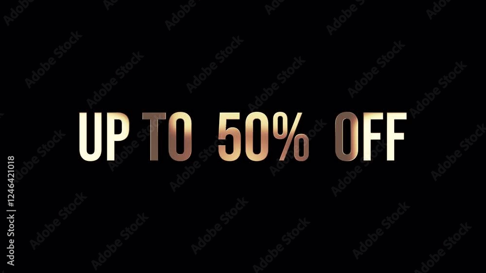 Poster 4k 3d up to 50 percent off golden word title. 3d illustration of isolated word up to 50 percent off 