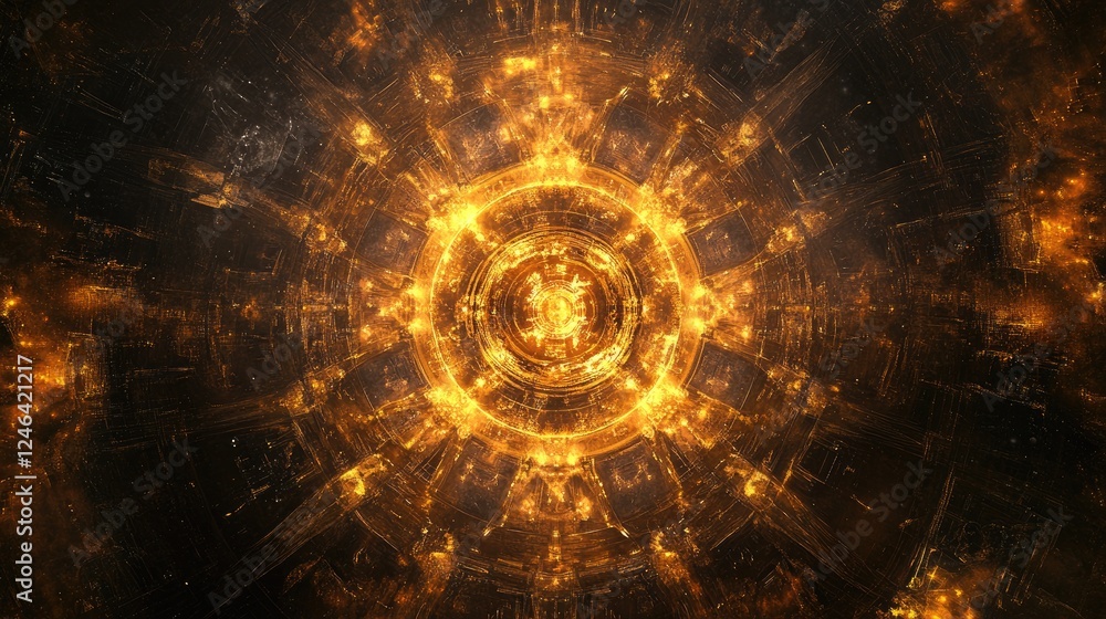 Poster abstract tech background with luminous geometric patterns and ai-driven energy flows.