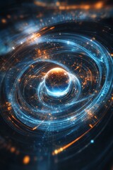 Global network, swirling data, futuristic tech, digital planet, abstract background, website banner