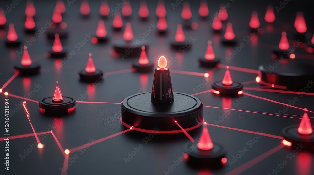 Poster abstract visualization of business strategy with interconnected nodes and glowing data points.