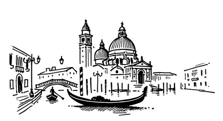 venetian gondola vector black and white architectural illustration