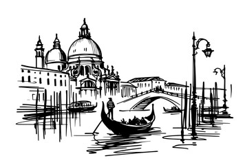 venice gondola sketch vector black and white illustration style