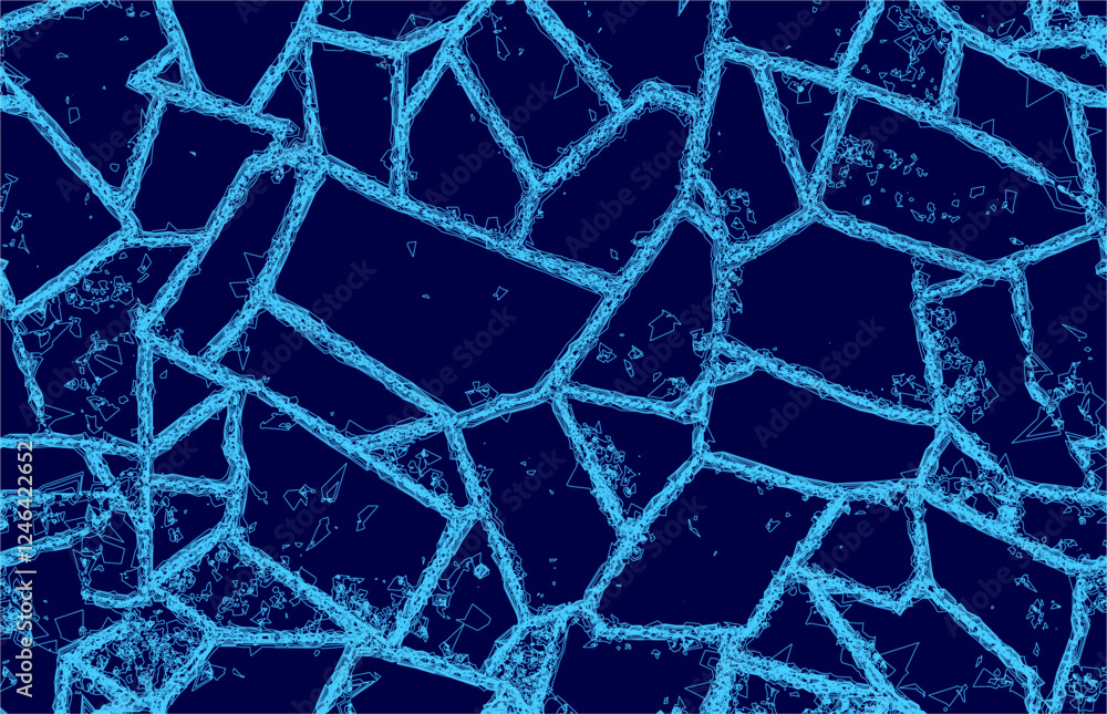 Poster a blue image of a broken surface with blue lines. the image has a cold and desolate feeling to it