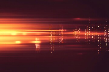 Abstract glowing big data forex candlestick chart on blurry city backdrop. Trade, technology, investment and analysis concept. Double exposure