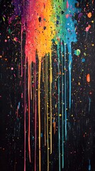Obraz premium Colorful paint splatter vector background on a black canvas 