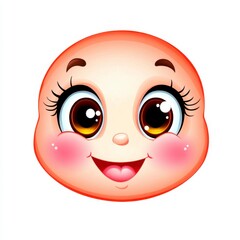 Cute Cartoon Baby Face with Big Eyes and Sweet Smile Expression