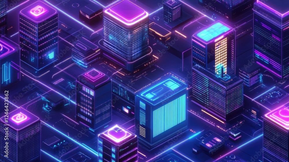 Poster Big data network with futuristic glowing pathways and digital analytics.