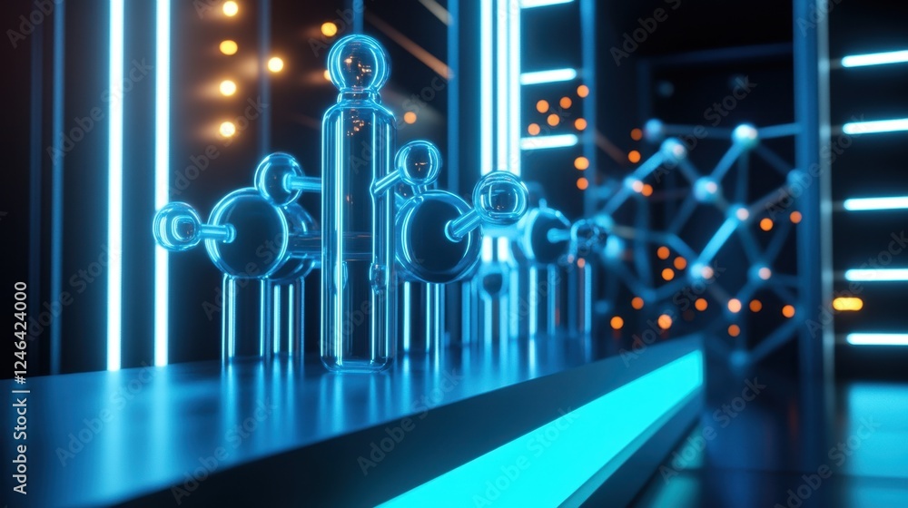 Poster a biotech-driven vaccine development concept with high-tech molecular structures.