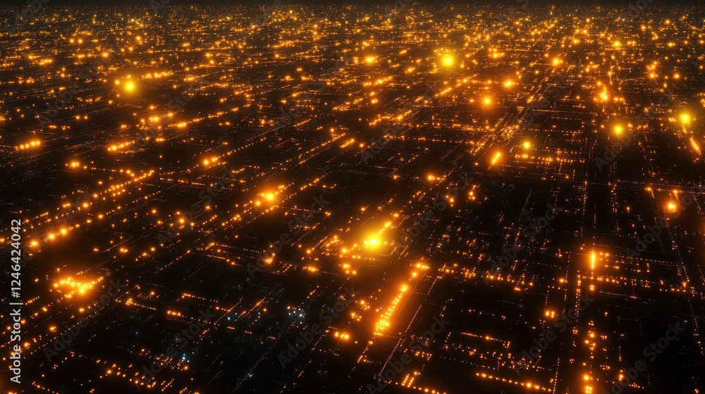 Poster blockchain data visualization with interconnected glowing cubes symbolizing secure transactions.