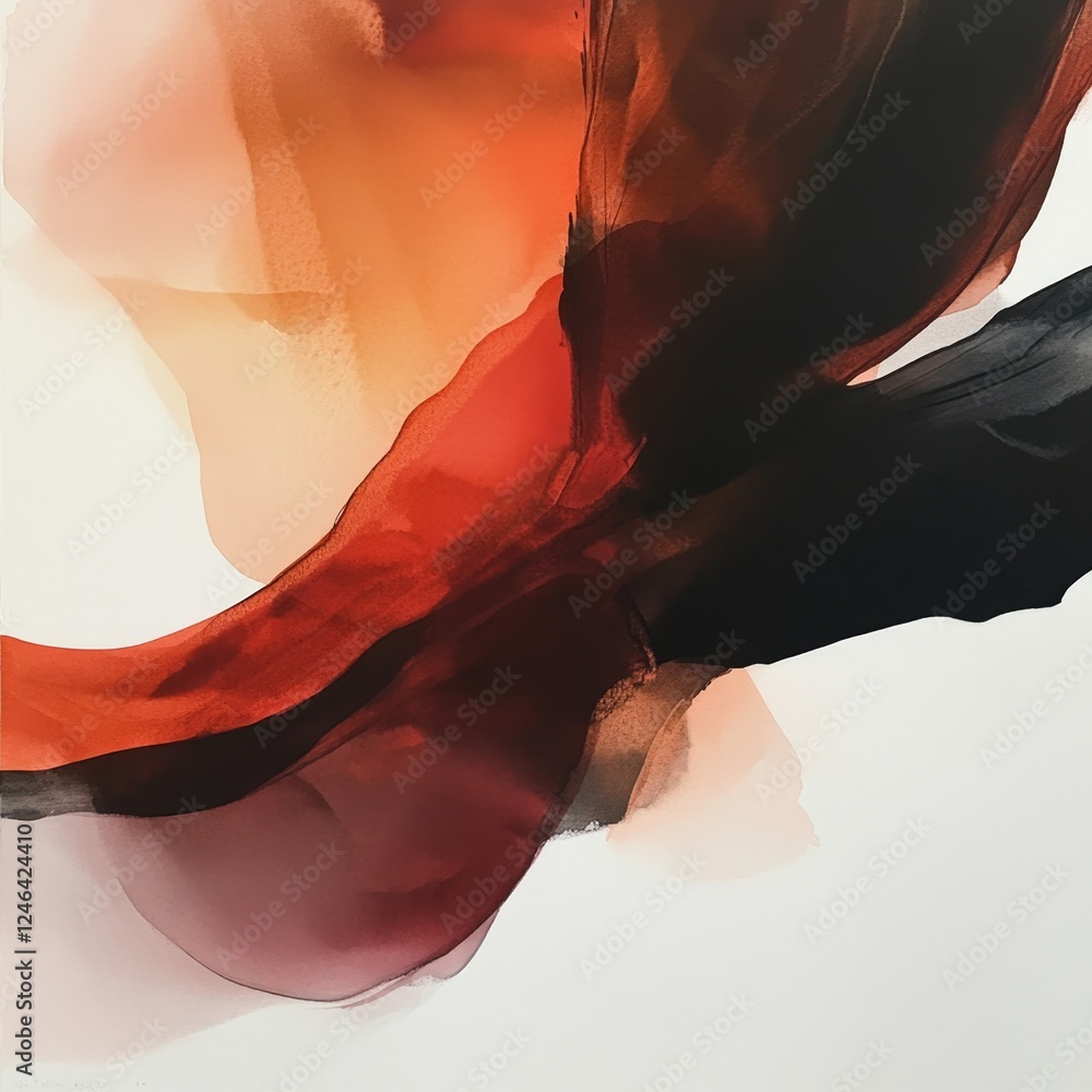 Poster abstract art with dynamic flowing shapes in warm tones and contrast