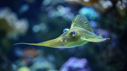Colorful underwater scene featuring a unique fish swimming gracefully among vibrant coral reefs