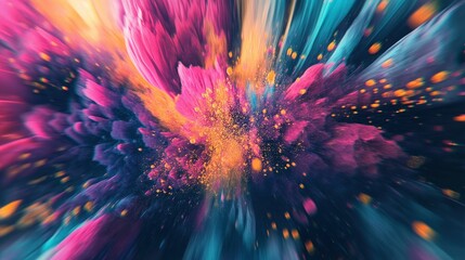 A colorful explosion of confetti in shades of magenta, cyan, and yellow