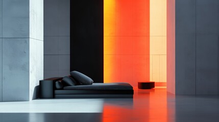 A minimalist design with black, white, and a single pop of neon orange
