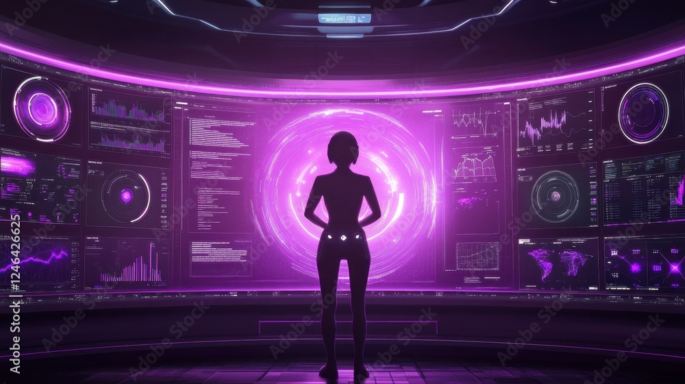 Aufkleber a cyber-futuristic ai-powered stock trading fintech platform visualized with glowing graphs.