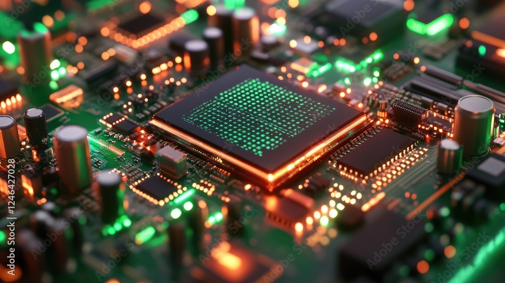 Poster close-up of a futuristic holographic computer interface displaying advanced analytics.