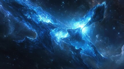 Fototapeta premium Ethereal Blue Nebula with Stars and Cosmic Clouds in Space