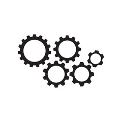 Gear set template. Black gear wheel icons on white background, stock vector
