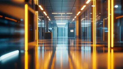 AI-powered workspace adjusting lighting and temperature based on real-time analytics, smooth gradient of warm golden hues and digital blue tones 